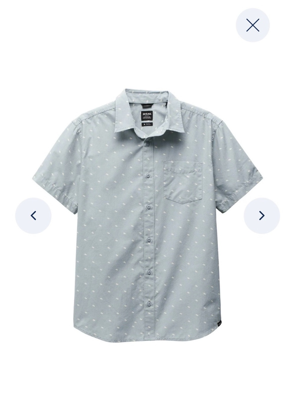 NWT Prana Men’s Tinline Button Down Short Sleeve Shirt Quarry Cloud- XL